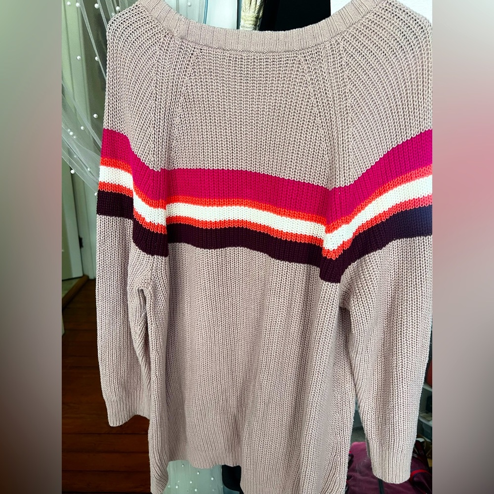 EXPRESS Mauve Striped Crewneck Knit Sweater